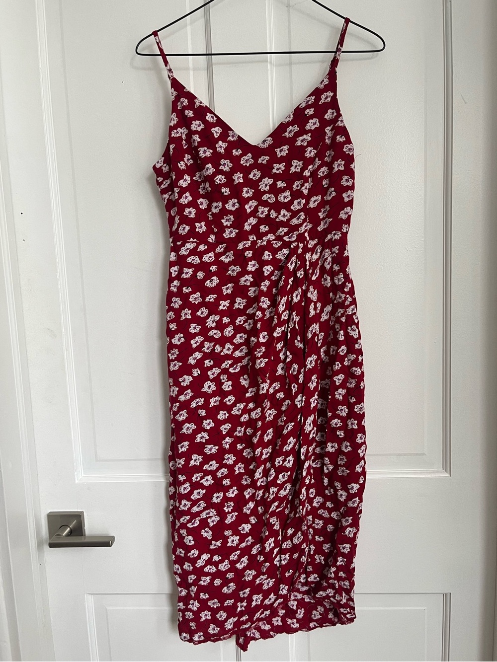 Burgundy Red Floral Sundress Women’s Medium Midi Dress